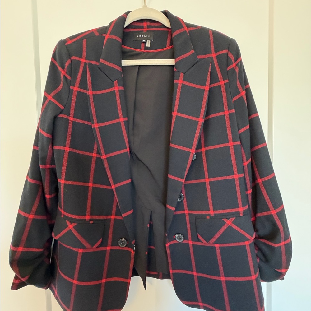 1. State Black Blazer with Red Windowpane